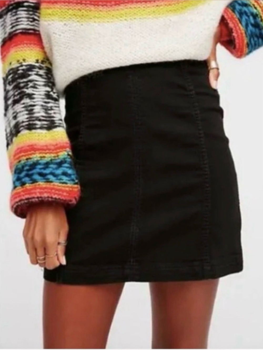 Free People Modern Femme Washed Black Denim Mini Skirt Size 6